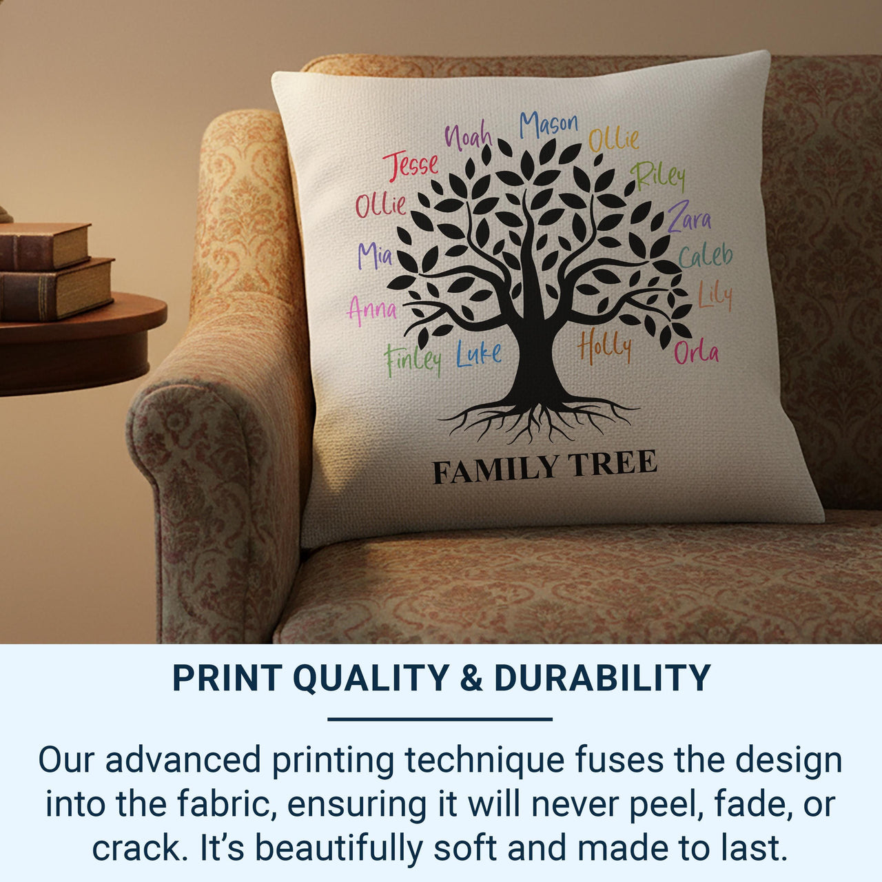 Personalised Family Tree Cushion, Gift for Christmas or Birthday, Retirement Present, Anniversary Pillow Case, Home Decor, Family Quote