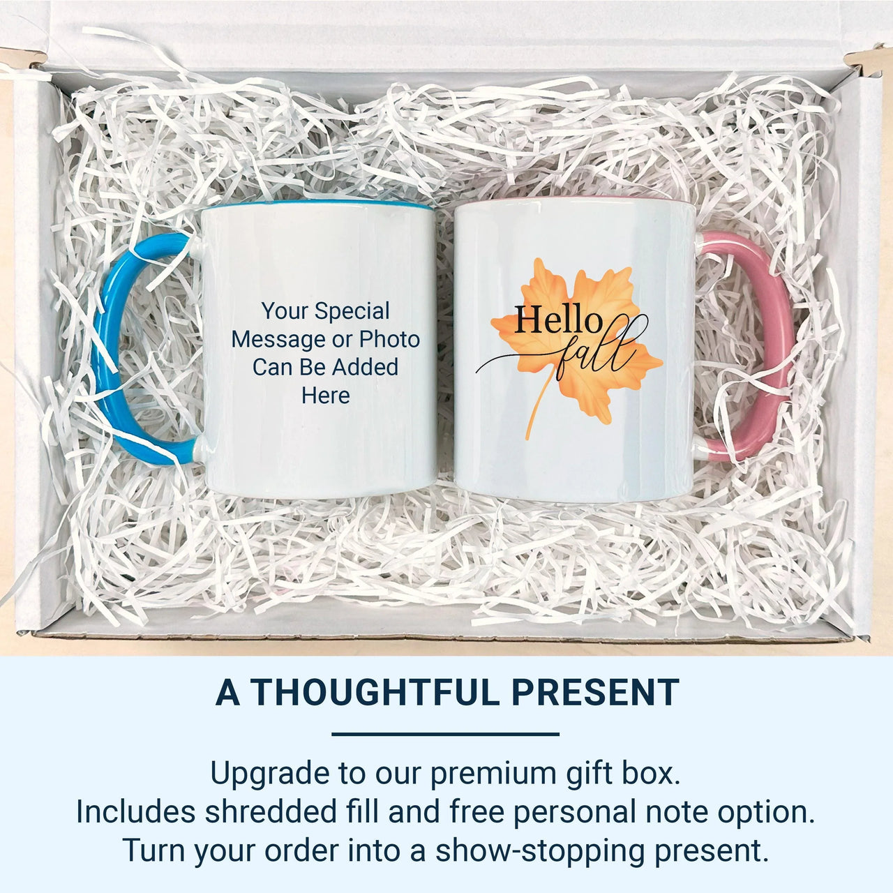 Hello Fall Mug – Autumn Coffee Mug with Orange Maple Leaf & Elegant Script