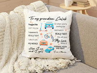 Personalised Grandson Cushion – Custom Kids Cushion with Playful Car & Stars Design