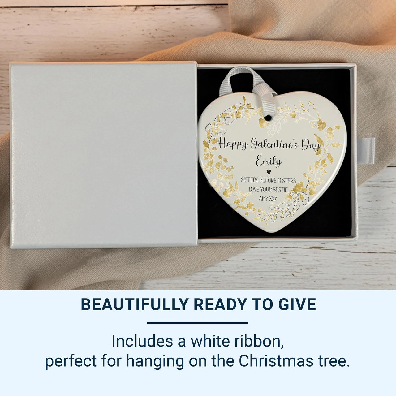 Galentine Day Heart Ornament - Floral Bestie Keepsake with Names & Message