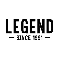 Black 'LEGEND' above 'SINCE 1991' between dashes, flat design artwork for a birthday heat transfer