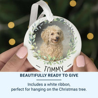 Pet Photo Ornament - Leafy Wreath Keepsake with Name for Dog or Cat Lovers DENMARY