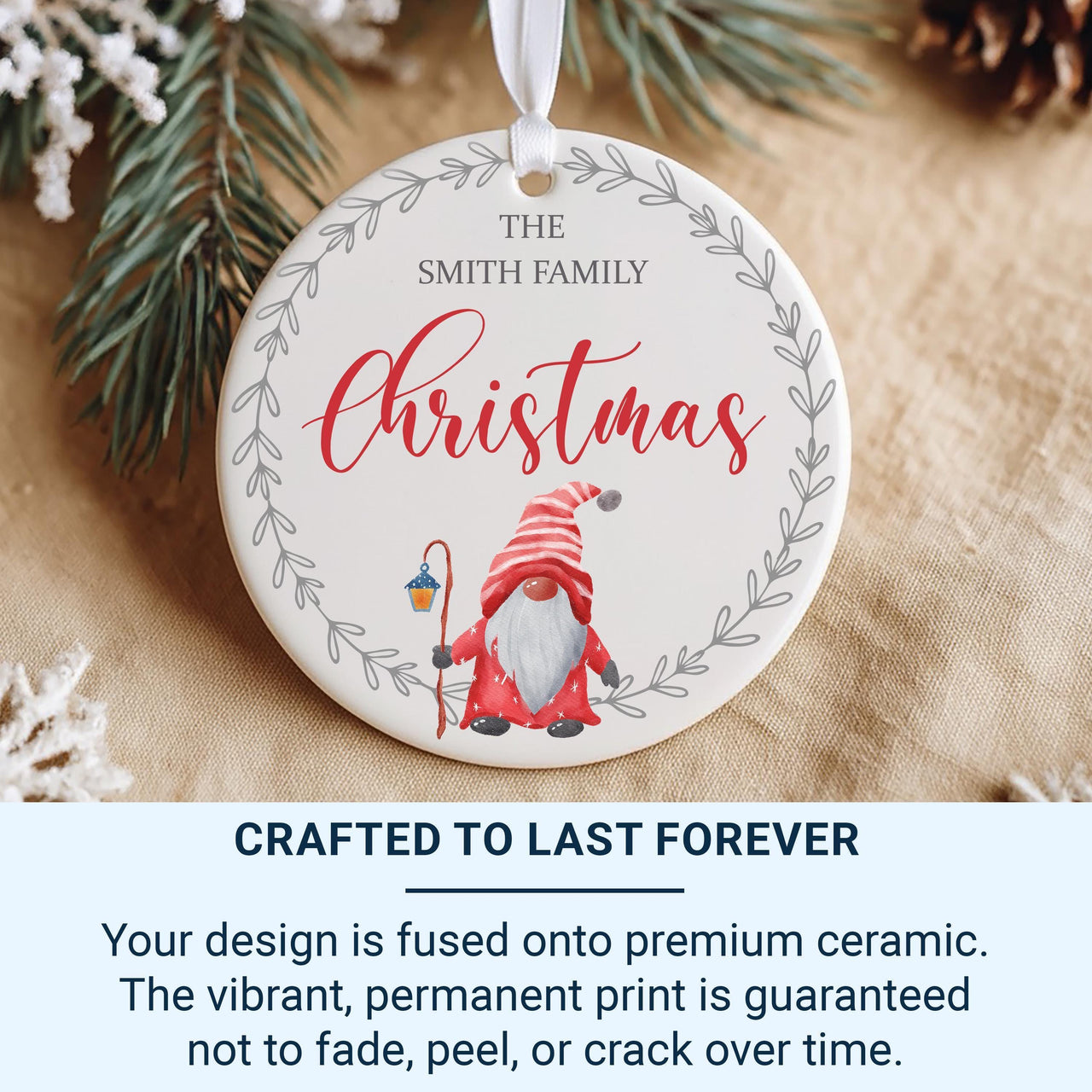 Gnome Family Ornament - Festive Keepsake with Surname for Cosy Christmas Tree