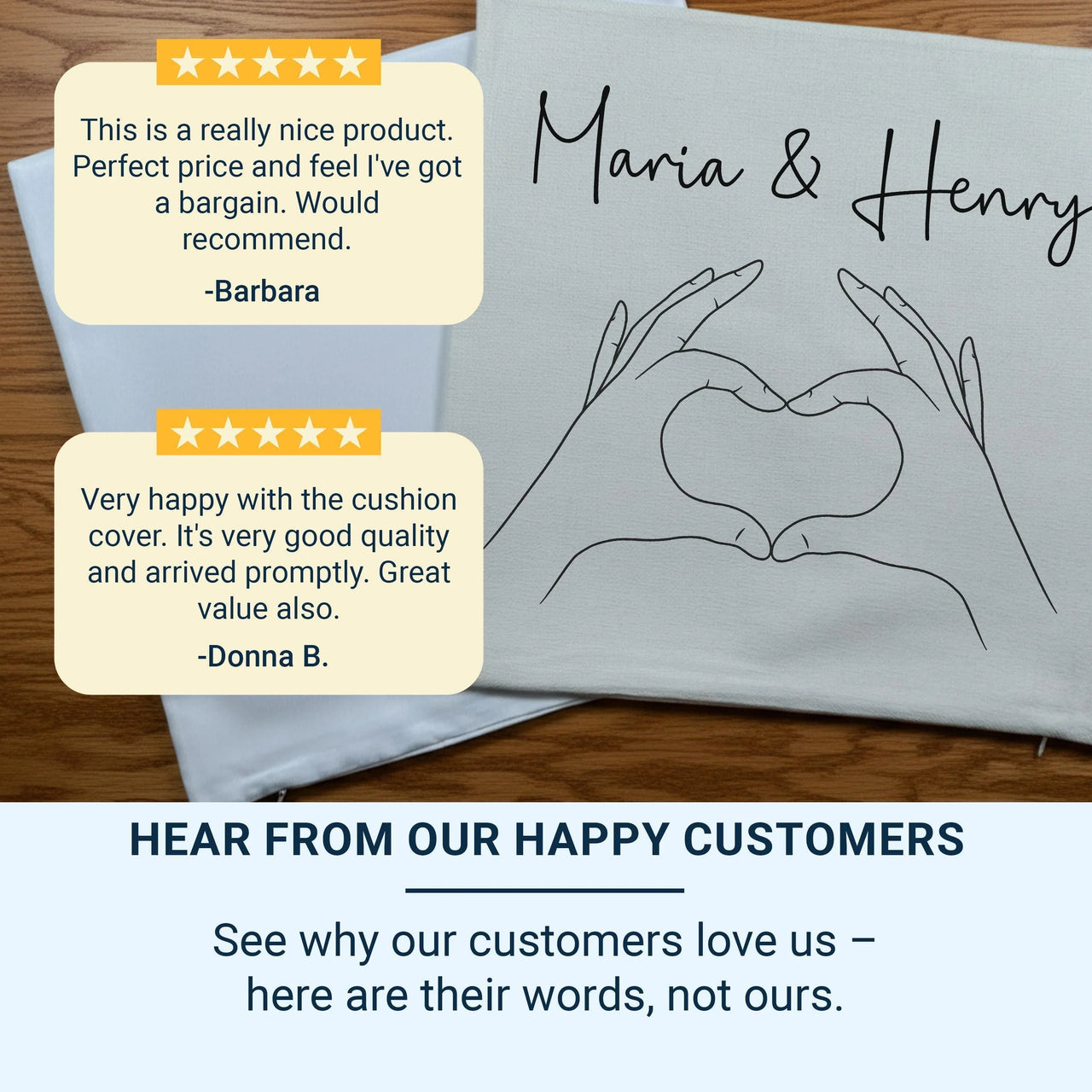 Personalised Hands Heart Cushion - Minimal Romantic Keepsake for Couples & Partners