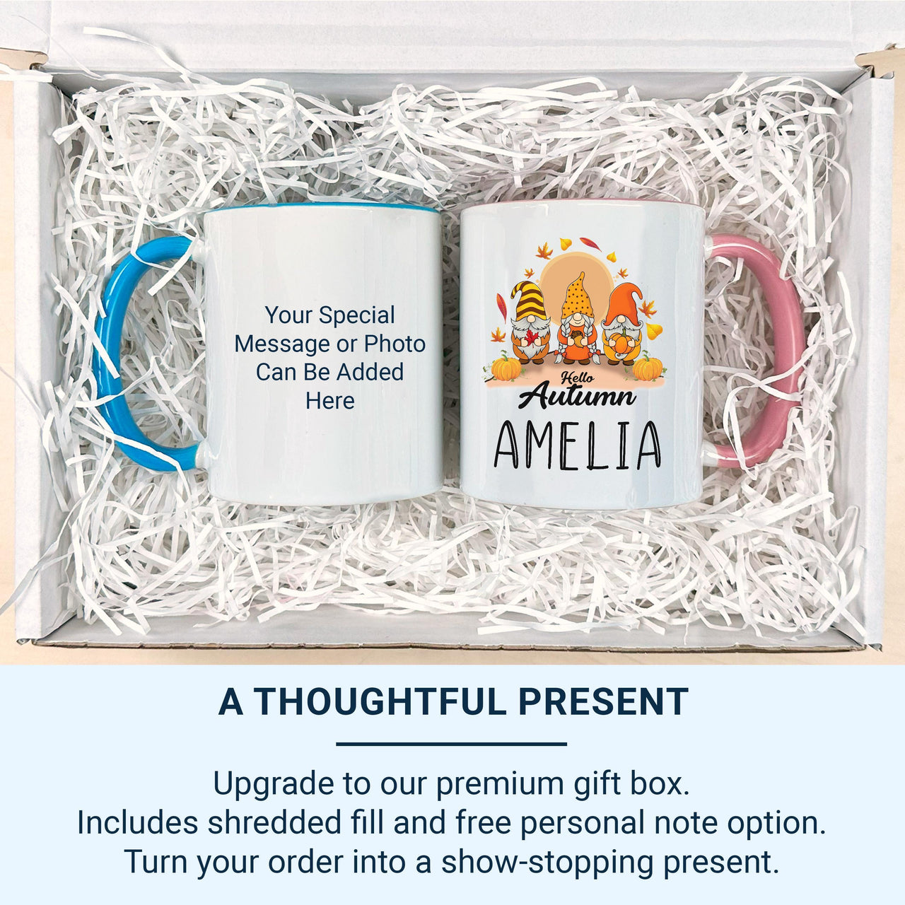 Hello Autumn Gnome Mug – Personalised Name with Seasonal Gnomes – Cosy Fall Gift for Gnome Lovers