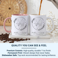 Happy Valentine’s Day Mug – Personalised Couple Names with Starry Hands Motif – Romantic Anniversary and Engagement Gift