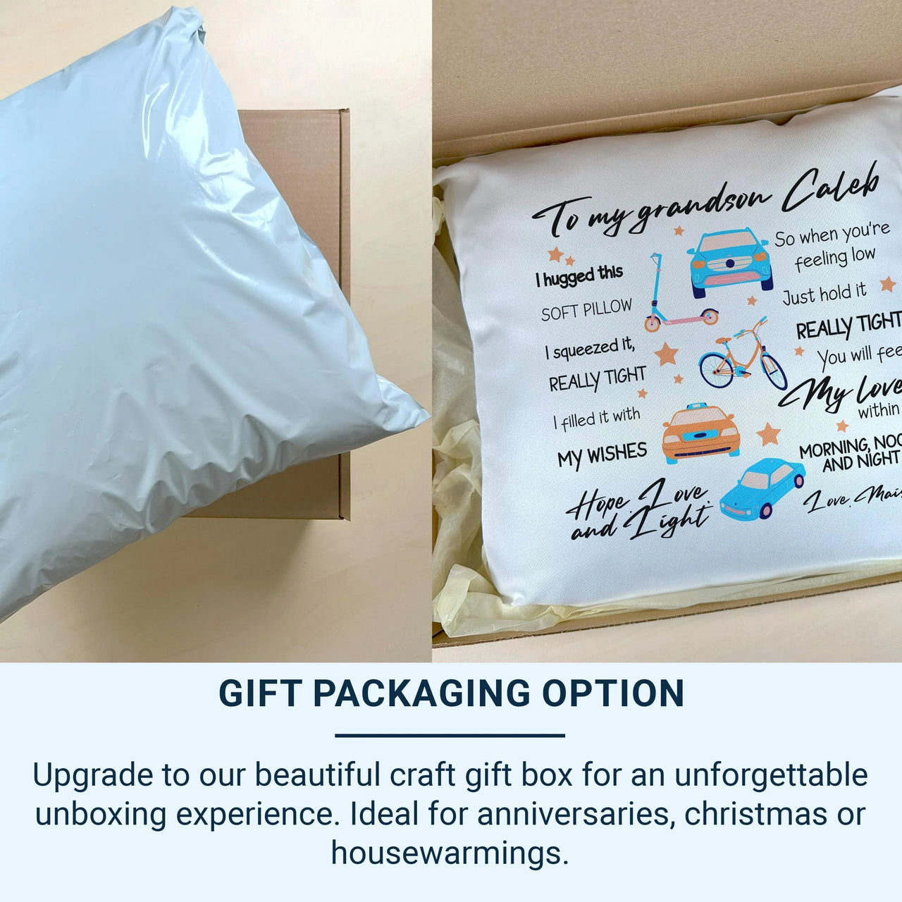 Personalised Grandson Cushion – Custom Kids Cushion with Playful Car & Stars Design