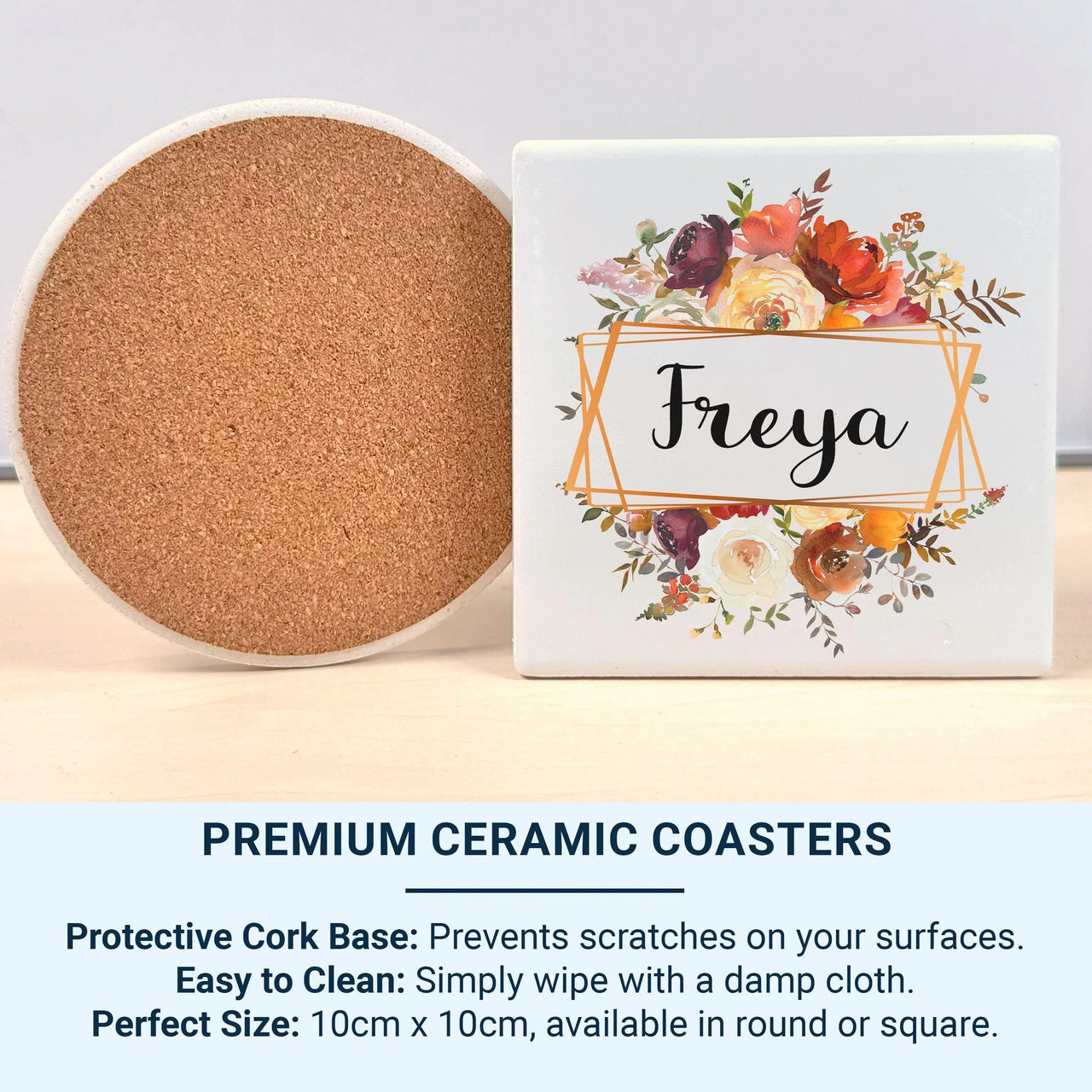 Personalised Floral Mug – Custom Name Keepsake Coffee Cup with Red Orange Flowers