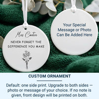 Never Forget the Difference You Make Customised Ceramic Ornament - Thank You Gift for Teacher