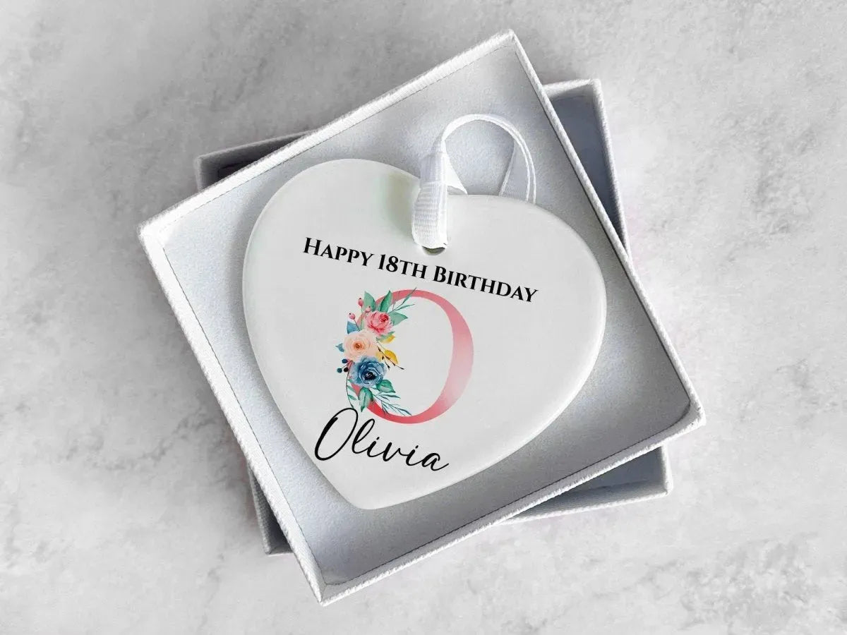 18th Birthday Heart Keepsake - Customisable - Daughter or Bestie - Floral Motif - DENMARY