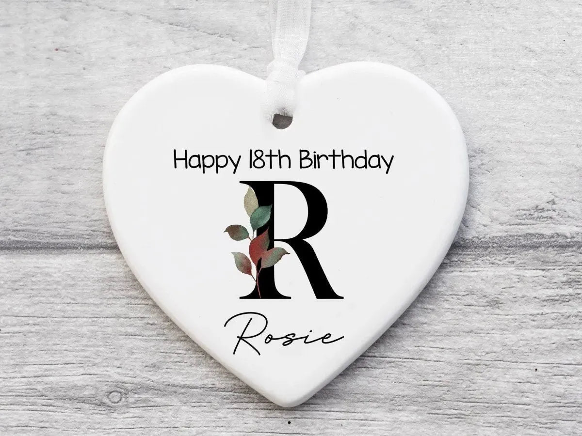 18th Birthday Keepsake - Personalised Ceramic Ornament - Floral Botanical Design - DENMARY