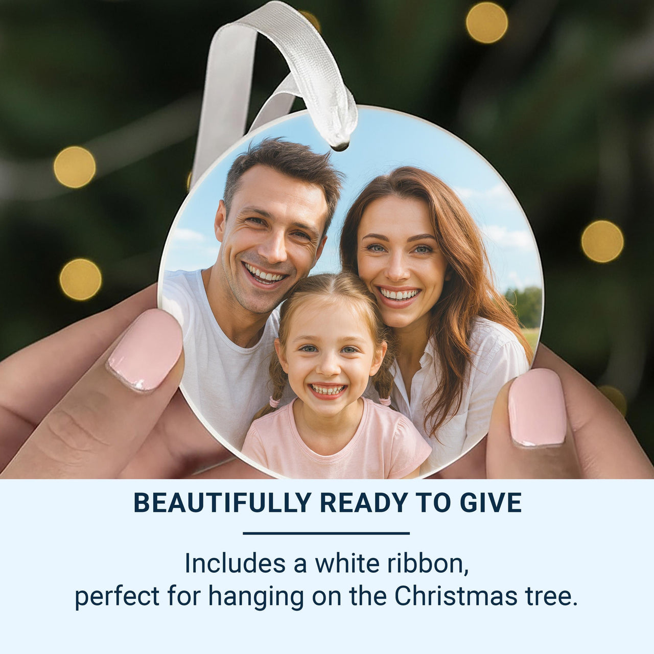 Custom Photo Christmas Ornament - Round Ceramic Decoration | Personalise with Your Picture | Family and Friends Gift