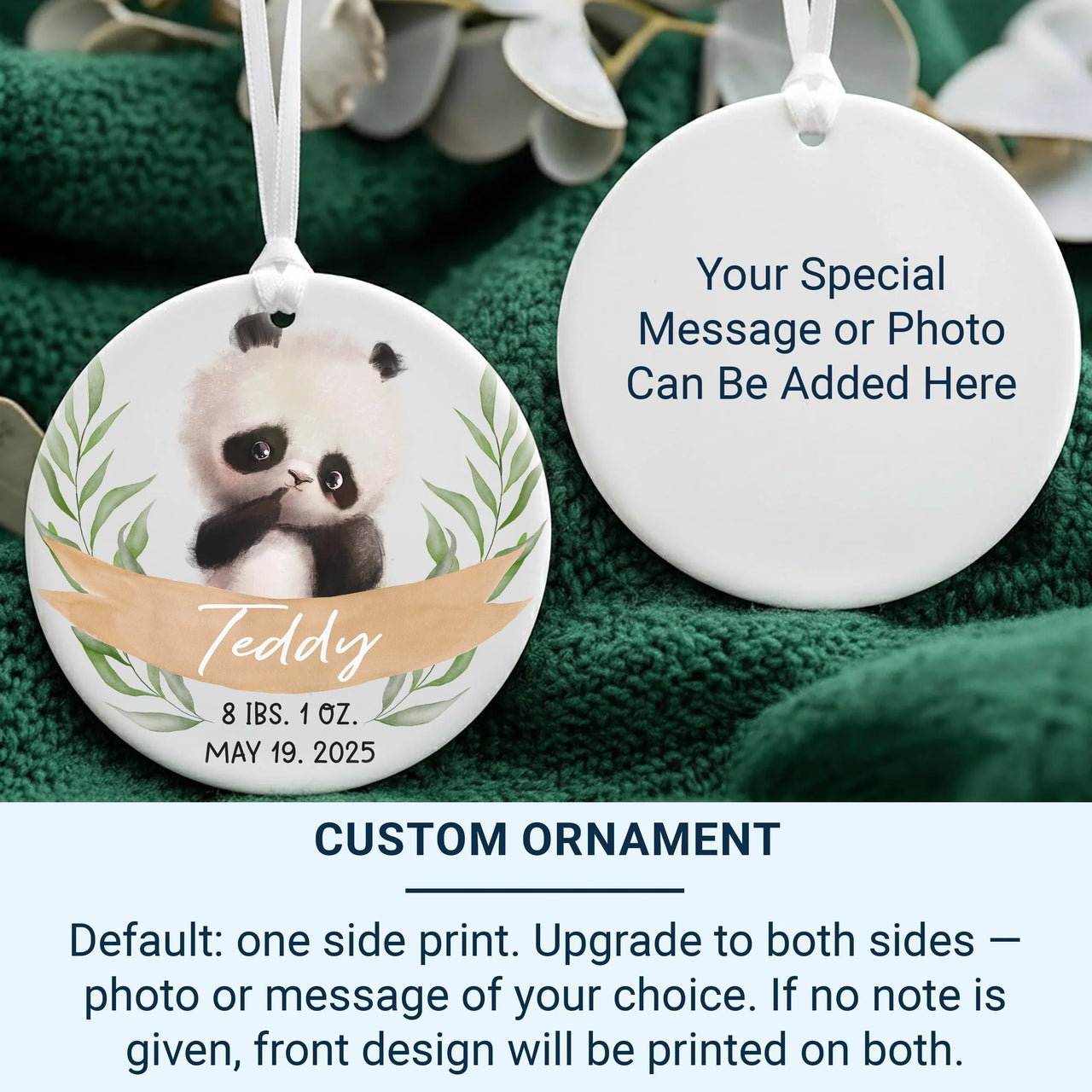 Panda Baby Birth Stats Ornament - Newborn Keepsake with Name, Date & Weight for Nursery
