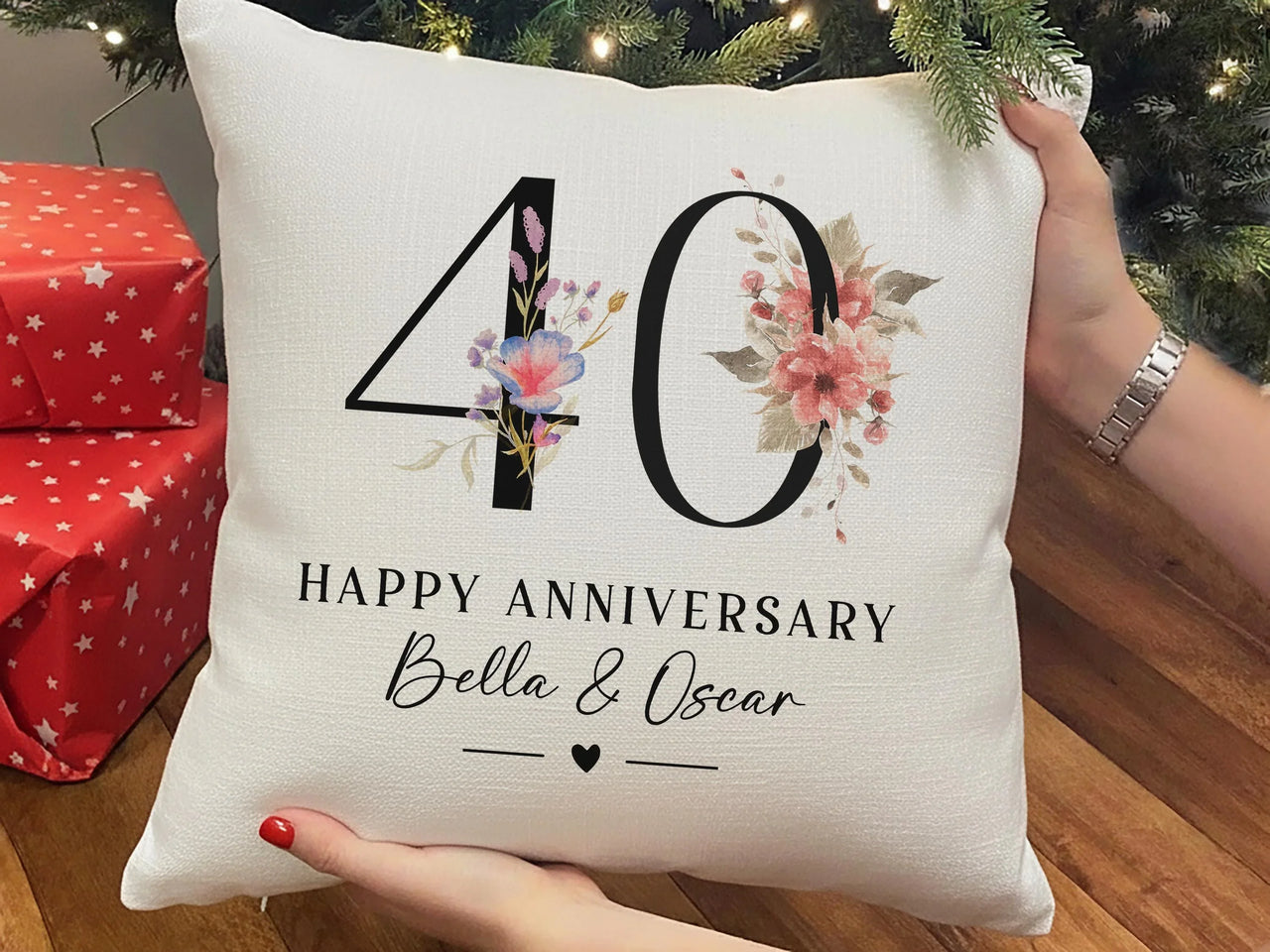 Ruby Anniversary Cushion – Personalised 40th Anniversary Gift | Handmade Keepsake