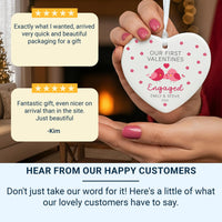 First Valentine Engaged Ornament - Pink Lovebirds Heart with Names 2026