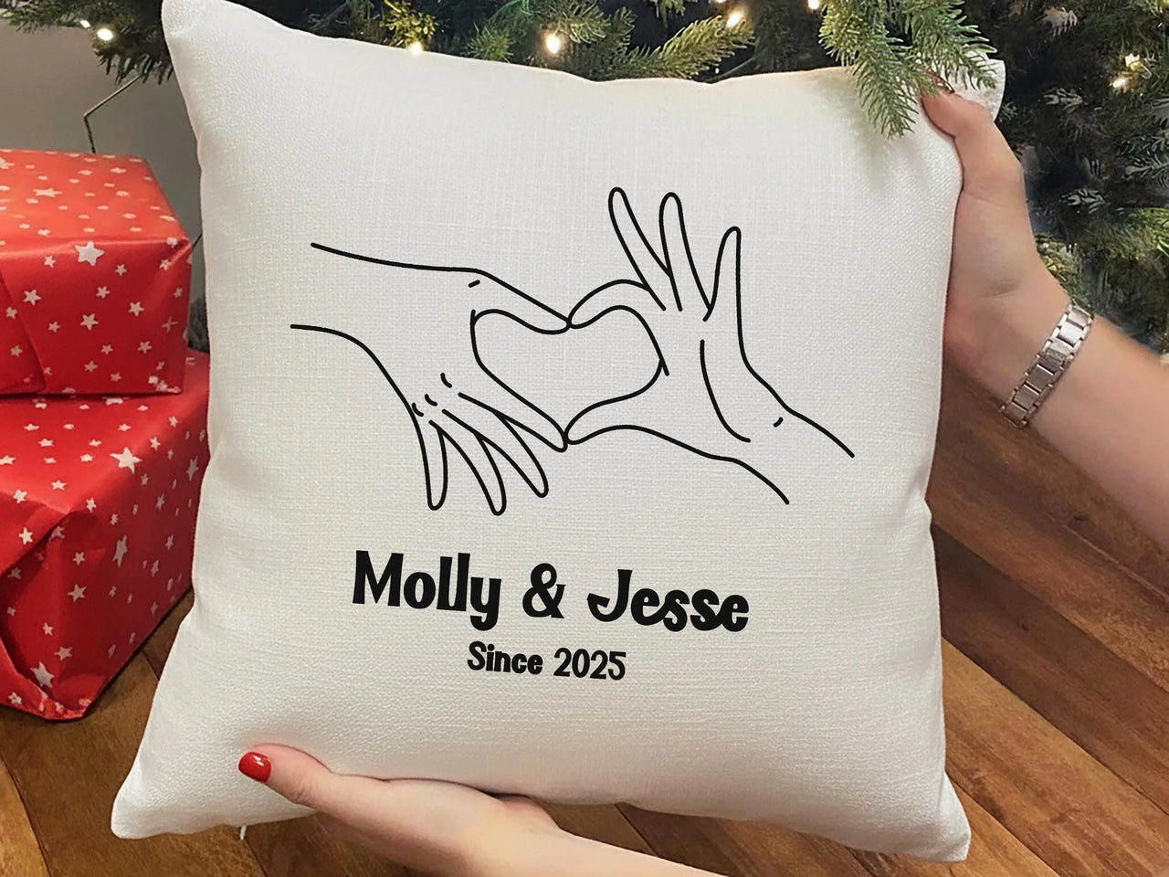 Personalised Heart Cushion – Romantic Couple Gift With Custom Names & Year