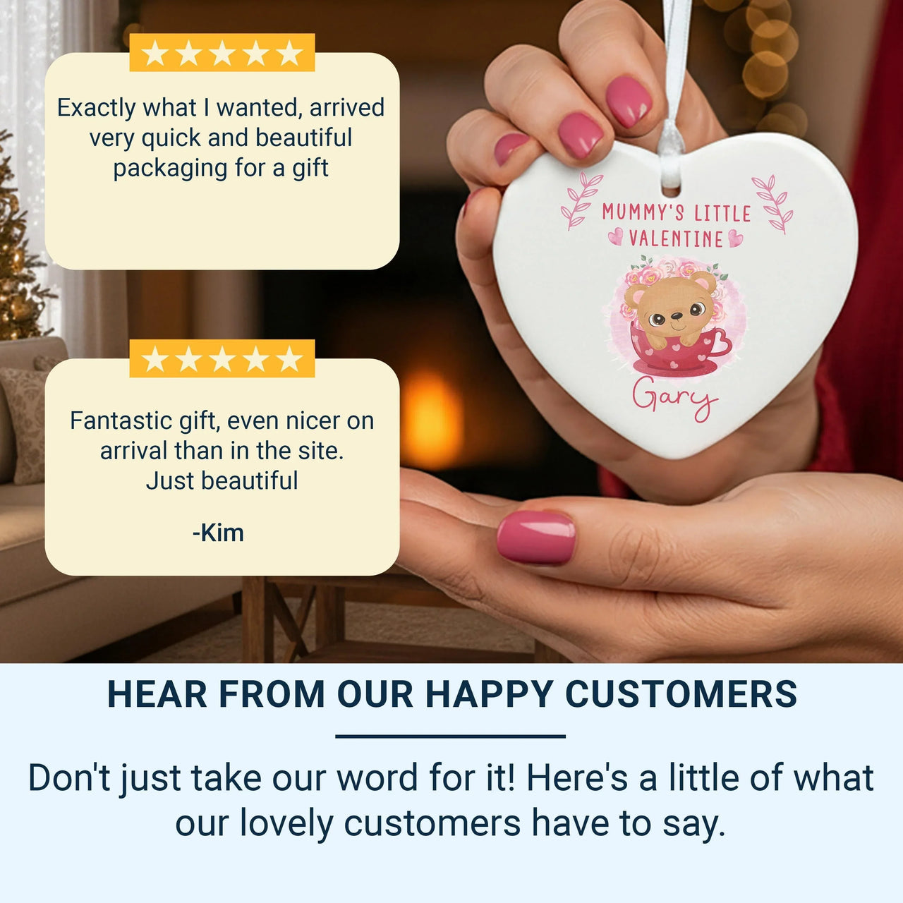 Mummy Little Valentine Ornament - Bear Heart Keepsake with Child Name