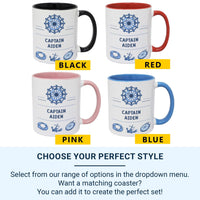 Captain Personalised Mug – Nautical Wheel and Anchor – Custom Name Gift for Boat Lovers, Sailing Fans and Sea Captains