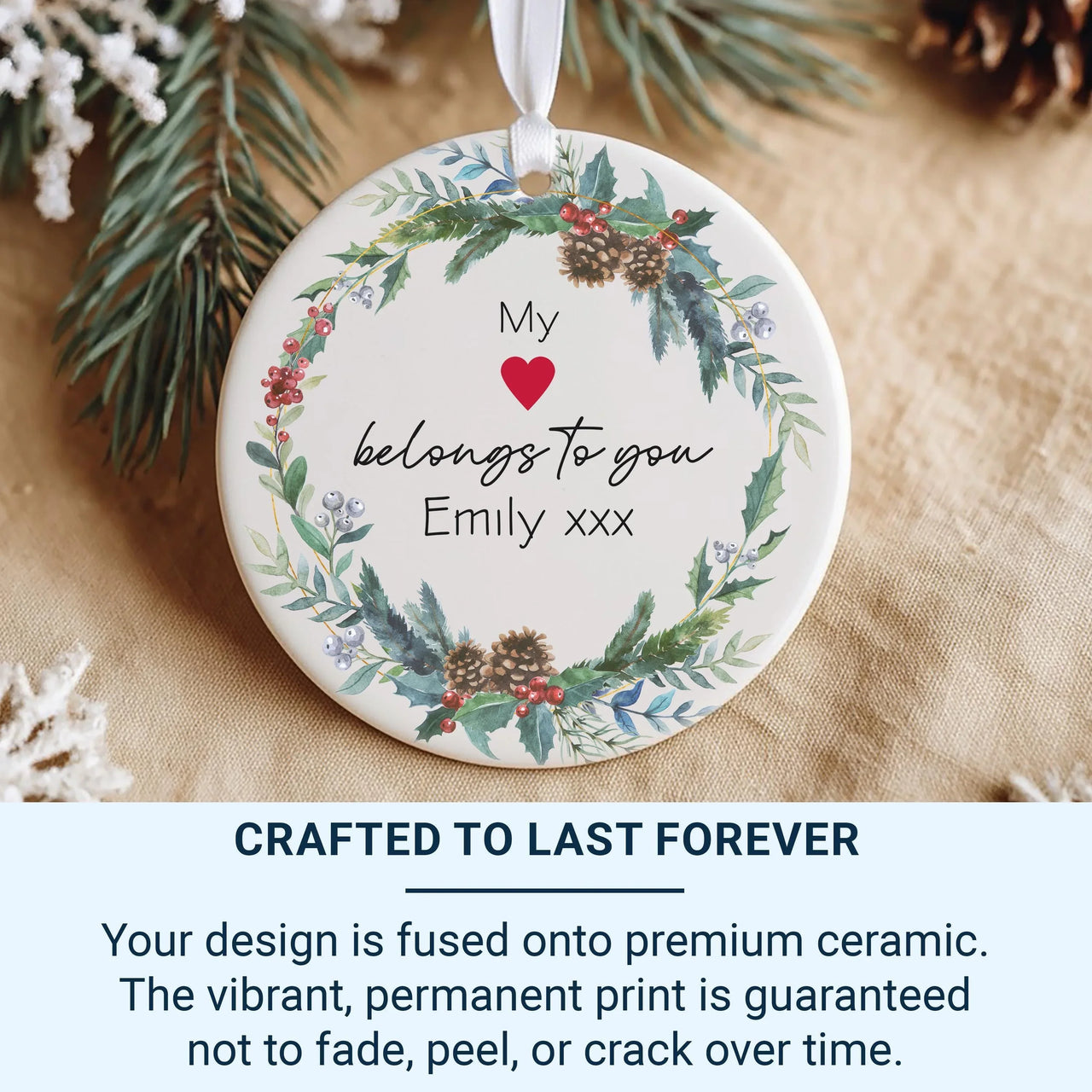 Floral Heart Ornament - Romantic Keepsake with Custom Love Message for Anniversaries & Valentine's
