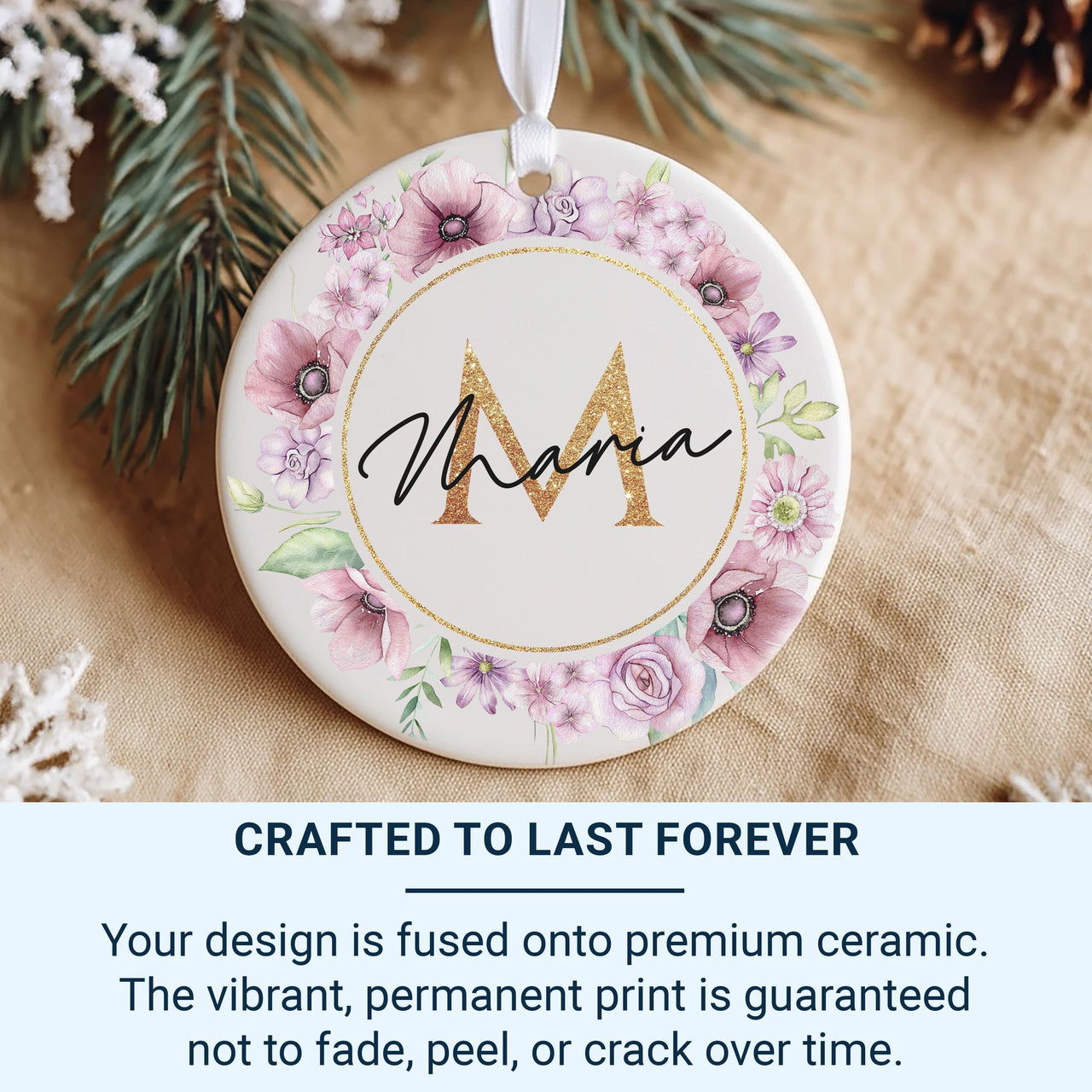 Floral Monogram Ornament - Elegant Name Keepsake with Initial for Family Tree