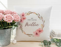 Personalised My First Easter Cushion with Floral Wreath - Sweet Baby Name Keepsake for Spring