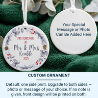 First Christmas As Mr and Mrs Personalised Ornament, Just Married Keepsake, Bauble Name, Custom Round Christmas Decoration, Gift for Couple