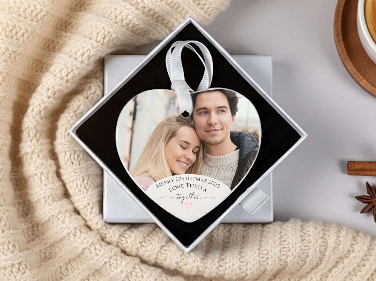 Customisable Love Heart Photo Ceramic Ornament - A Romantic Anniversary Gift for Couples