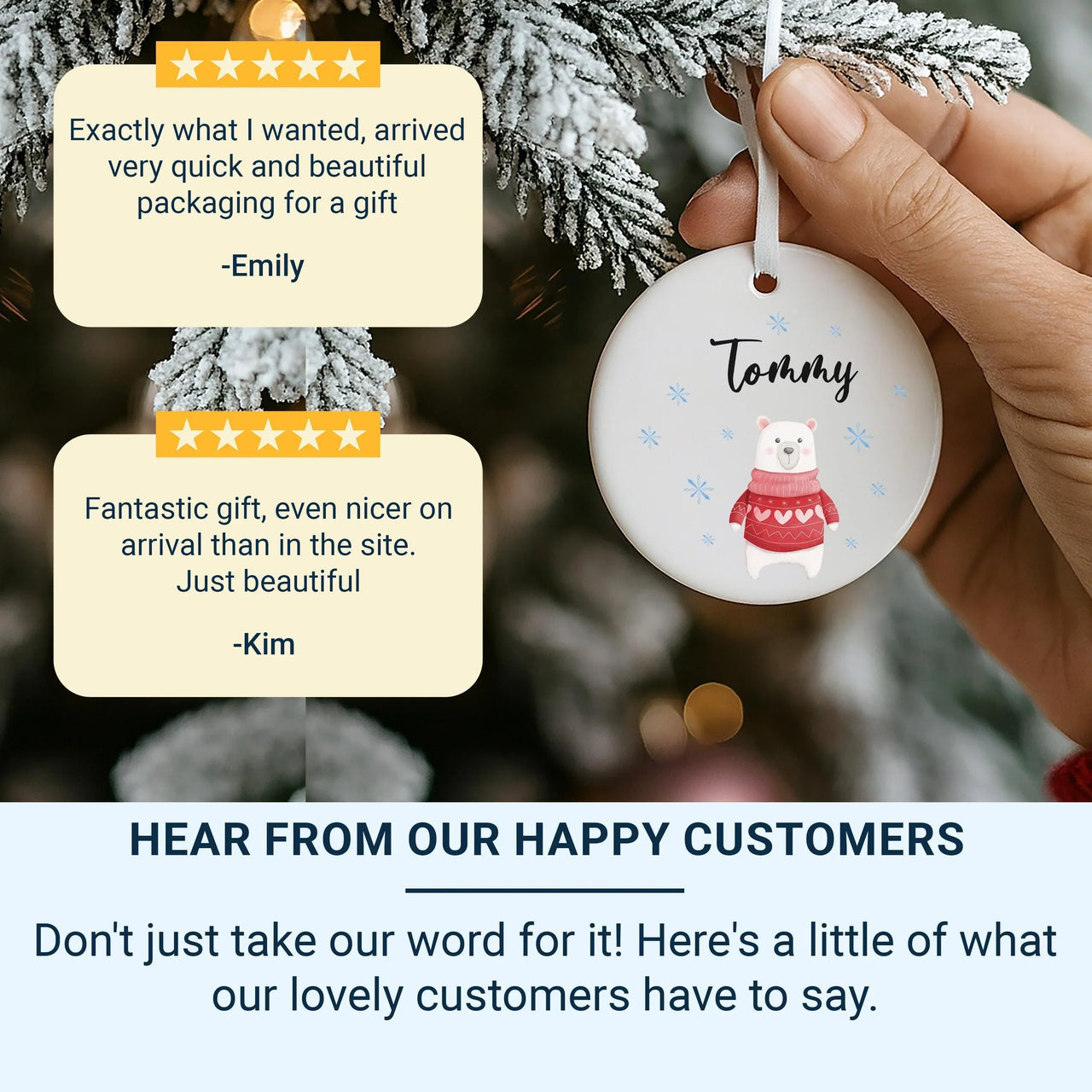 Polar Bear Xmas Ornament - Festive Keepsake in Red Jumper with Name for Kids & Grandchildren