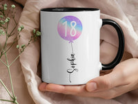 18th Birthday Mug – Personalised Name with Star Balloon – Coming_of_Age Milestone Gift and Party Morning Surprise