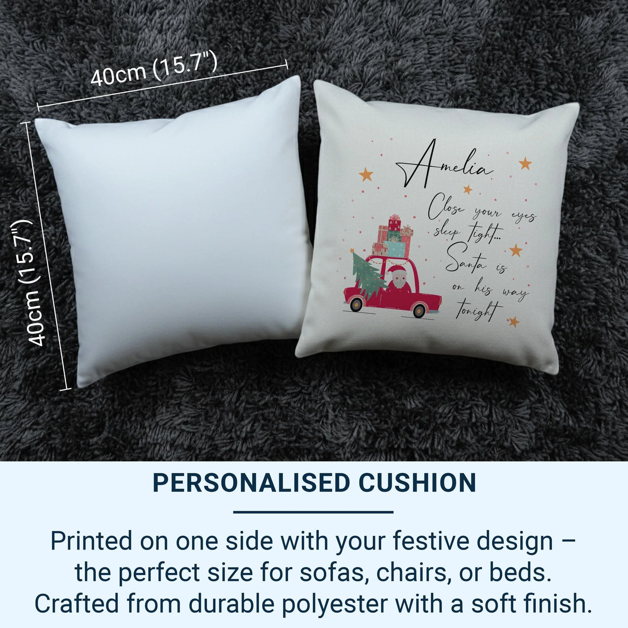 Personalised Santa Cushion – Custom Name Christmas Car Cushion | Plush Holiday Pillow