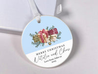 Personalised Christmas Ornament – Gift for Couple, Round Xmas Tree Decoration – Holiday Present from Parents or Friends