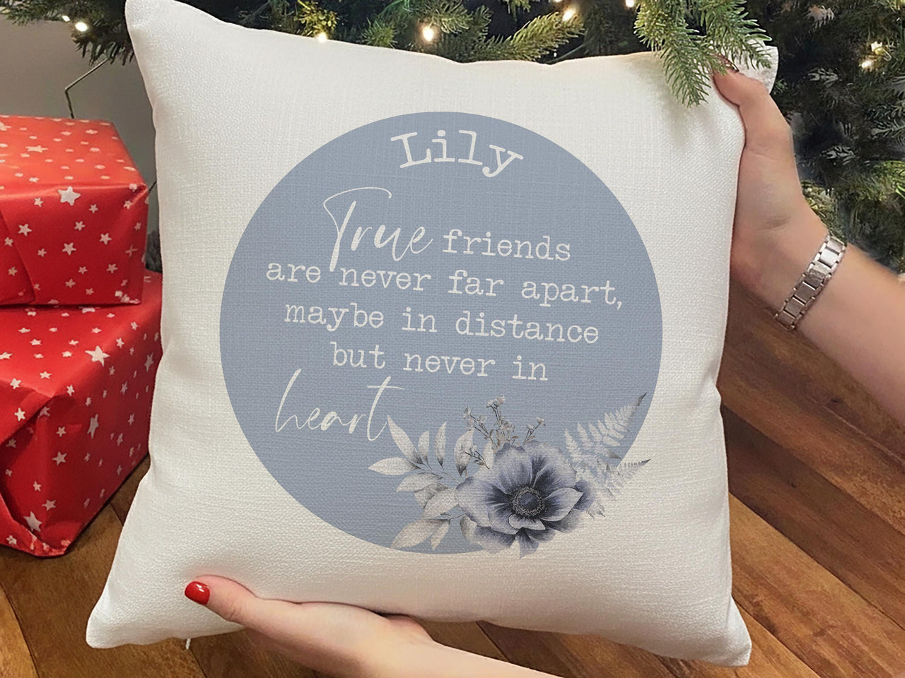 Personalised Best Friend Cushion, Besties Gift, True Friends are Never Apart Pillow Case, Long Distance Birthday Gift, Flower Pillow Case