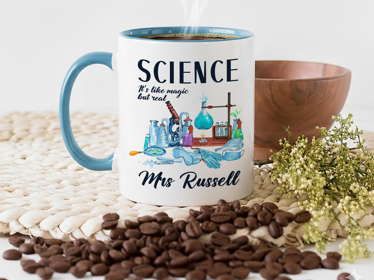 Science: It’s Like Magic but Real - Personalised Teacher Mug with Surname - End of Term, Lab Hero and Subject Thank-You Gift