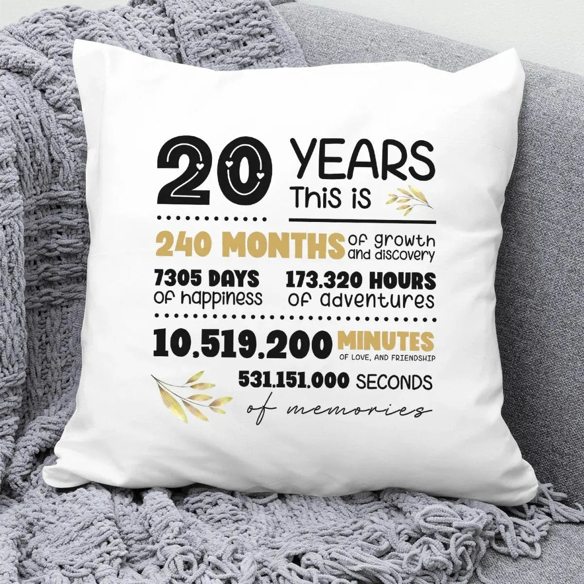 20th Wedding Anniversary Personalised Cushion - Couples' Keepsake - Customisable - DENMARY