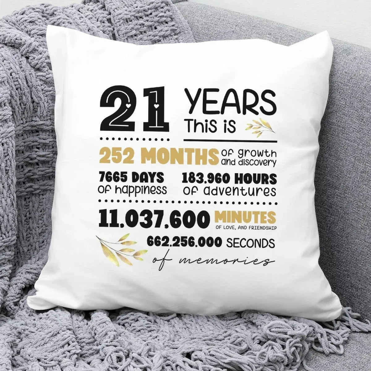 21-Year Love Anniversary Cushion - Time Tribute Design - Couples Gift - DENMARY