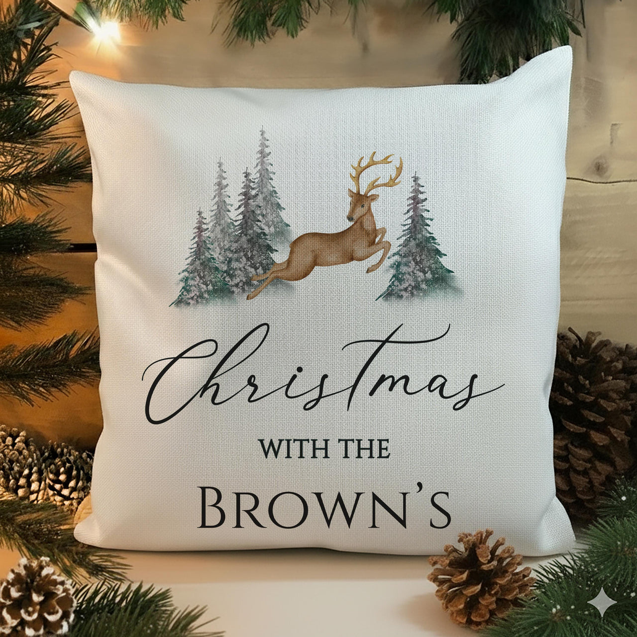 Personalised Christmas Family Cushion - Minimalist Reindeer Design - Xmas Decor - Perfect Gift for Friend - Unique Stocking Filler