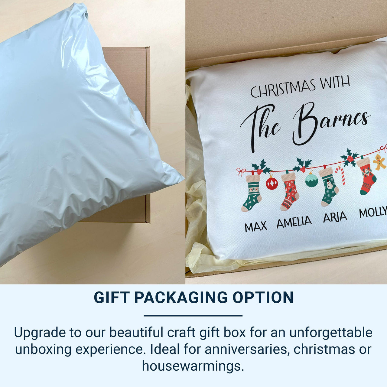 Personalised Family Christmas Cushion - Garland & Stockings with Family Names