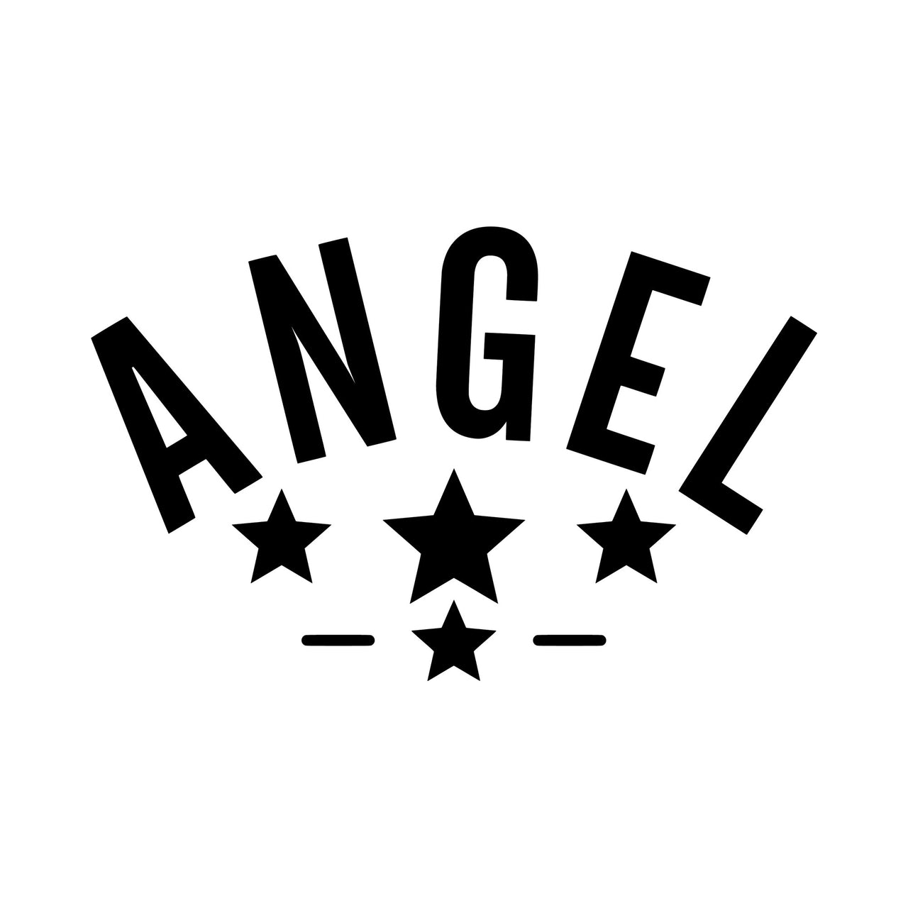 'ANGEL' arched iron-on transfer artwork in black on white with four stars below