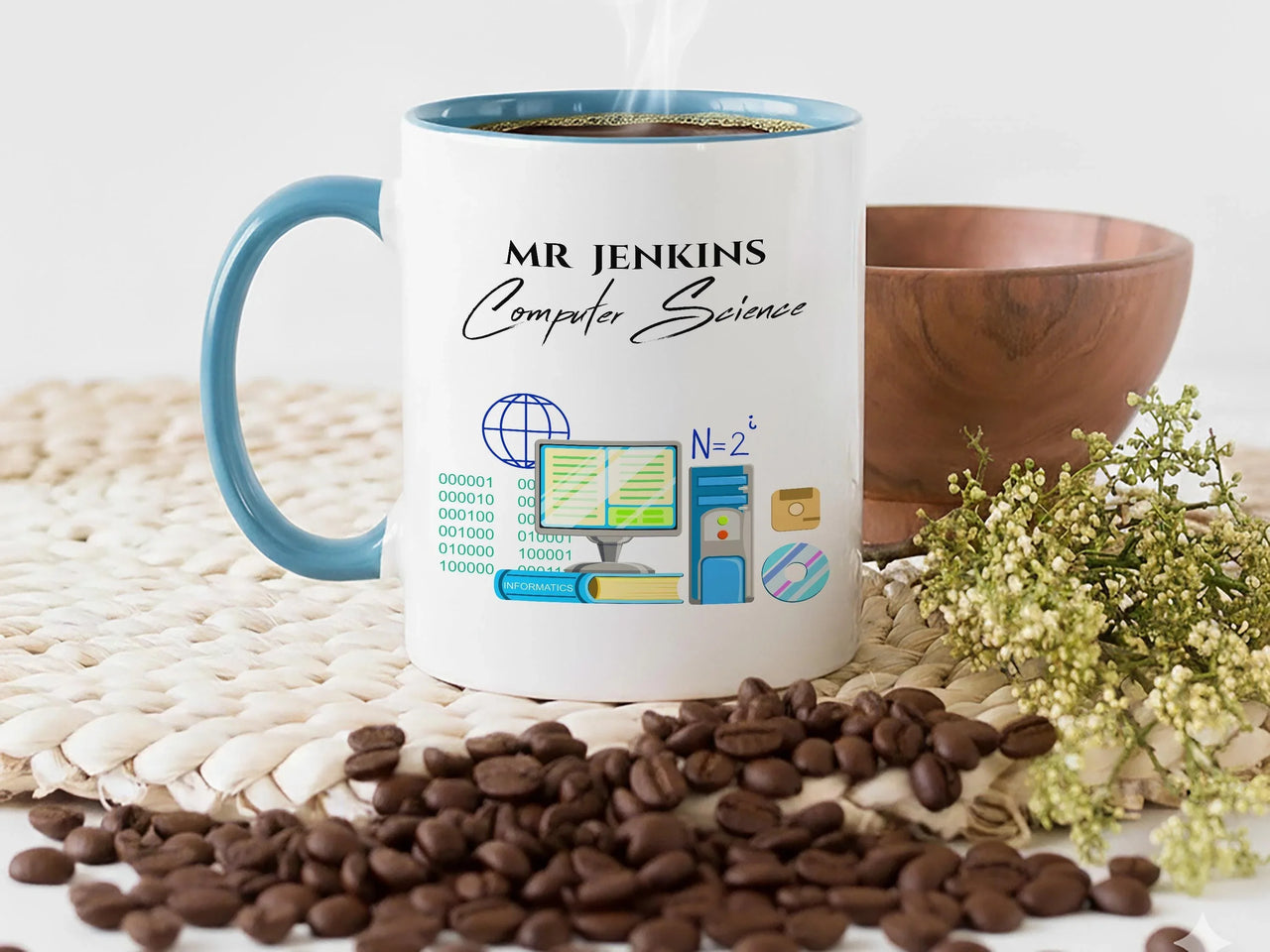 Personalised Teacher Mug - Computer Science Mug with Surname & Tech Icons - IT Teacher Gift