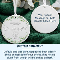 First Christmas Engaged Ornament - Ring Motif Keepsake with Leafy Design & Names