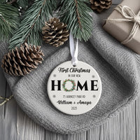 New Home Wreath Ornament - First Christmas Keepsake with Address & Names 2023
