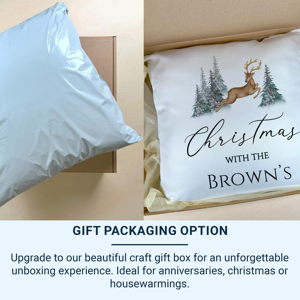 Personalised Christmas Family Cushion - Minimalist Reindeer Design - Xmas Decor - Perfect Gift for Friend - Unique Stocking Filler