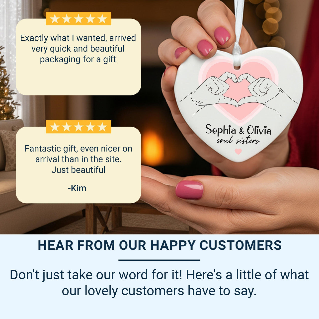 Soul Sisters Heart Ornament - Pinky Promise Keepsake with Names for Best Friends