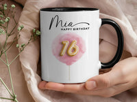 16th Birthday Mug – Personalised Cotton Candy Ceramic Cup with Balloon 16 Keepsake