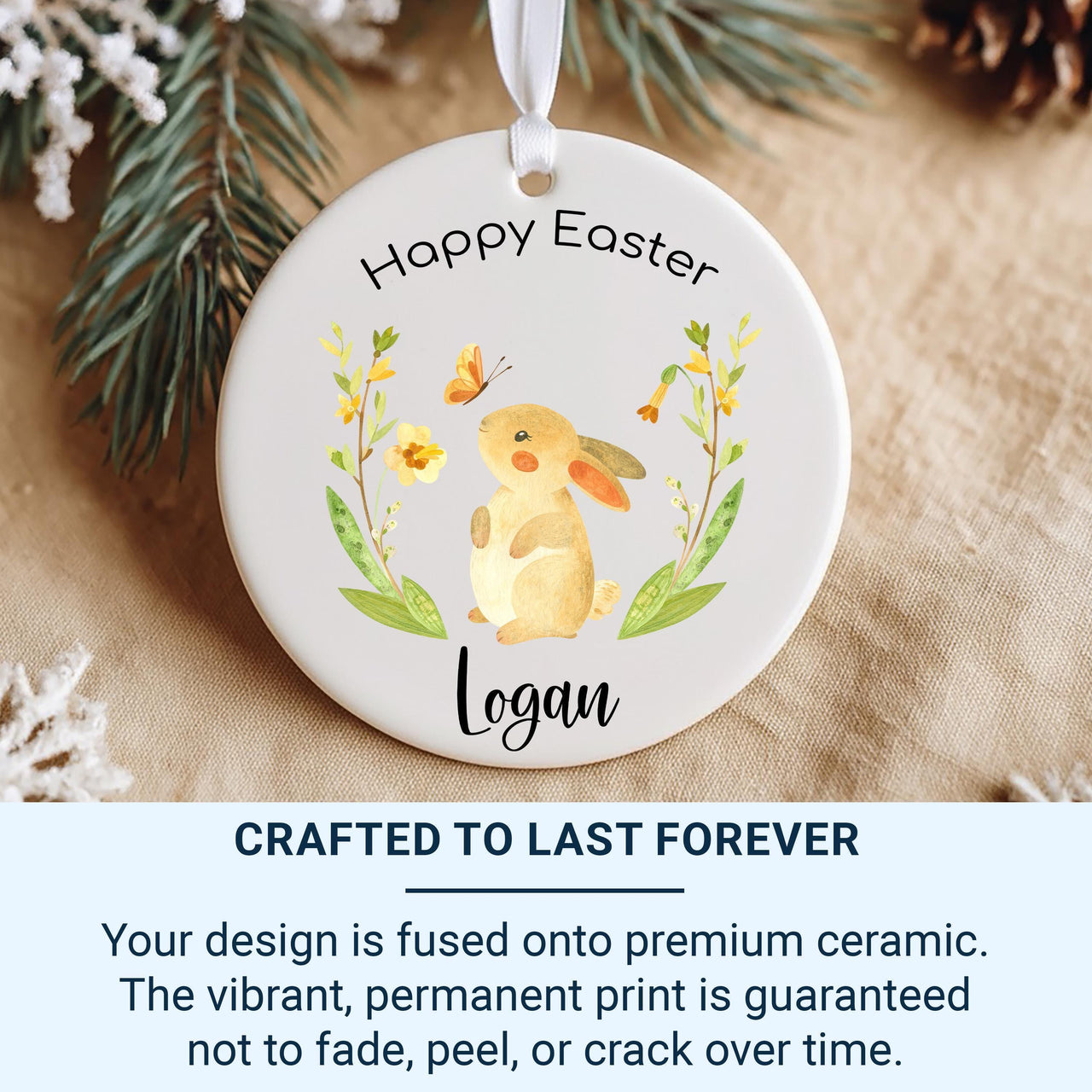 Bunny Easter Ornament 2025 - Flower & Butterfly Keepsake with Name for Kids