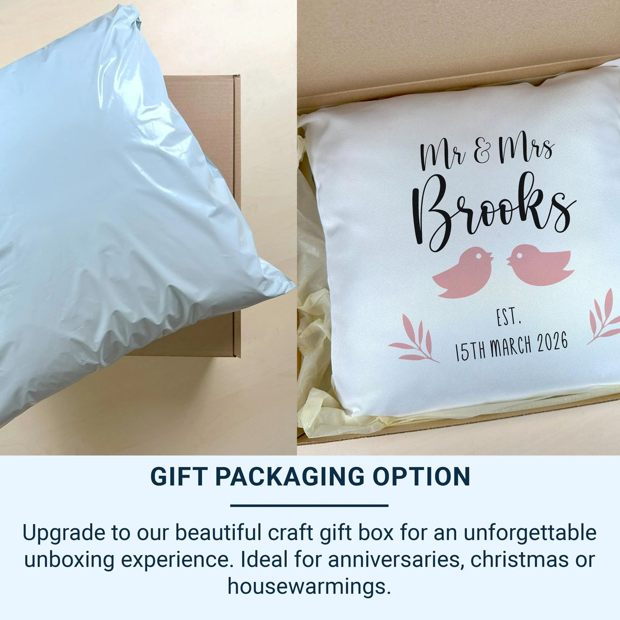 Personalised Mr Mrs Cushion – Romantic Wedding Cushion With Love Birds Pillow DENMARY