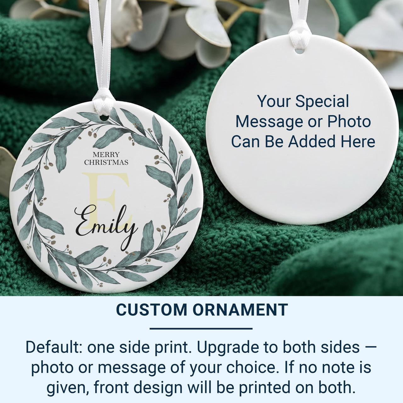 Initial Wreath Ornament - Elegant Monogram Keepsake with Name for Family Tree