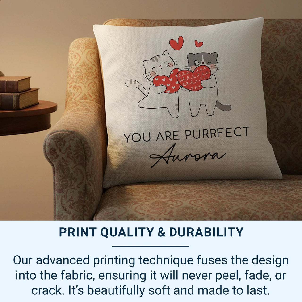 Personalised Cat Cushion – Custom Name Cushion | Romantic Cat Pillow Gift DENMARY