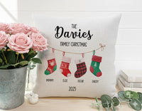 Personalised Family Christmas Stockings Cushion - Festive Keepsake with Names & Year