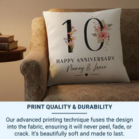 Personalised Anniversary Cushion – Floral Number Cushion 10th Anniversary Gift